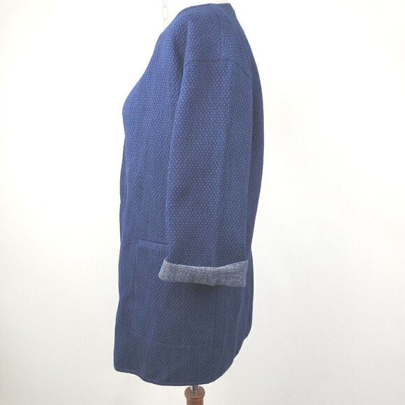 Eileen Fisher Textured Open Front Cotton Blend Blazer Jacket Navy Size SP - Picture 5 of 7